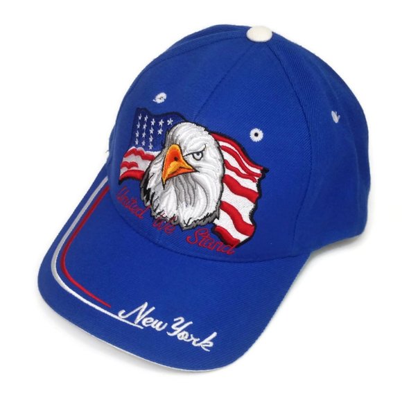 New York Patriotic Strapback Blue Hat Cap - United We Stand /Eagle American Flag - Picture 9 of 9